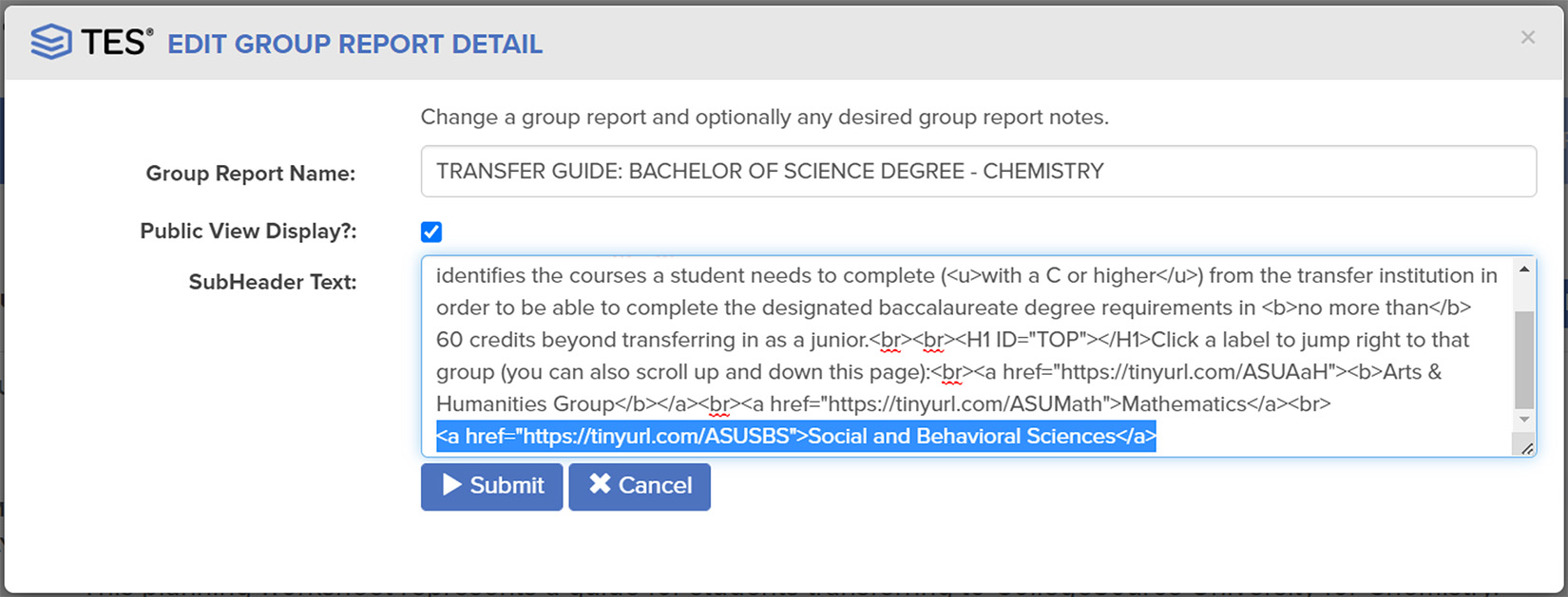 Edit Group Report Detail