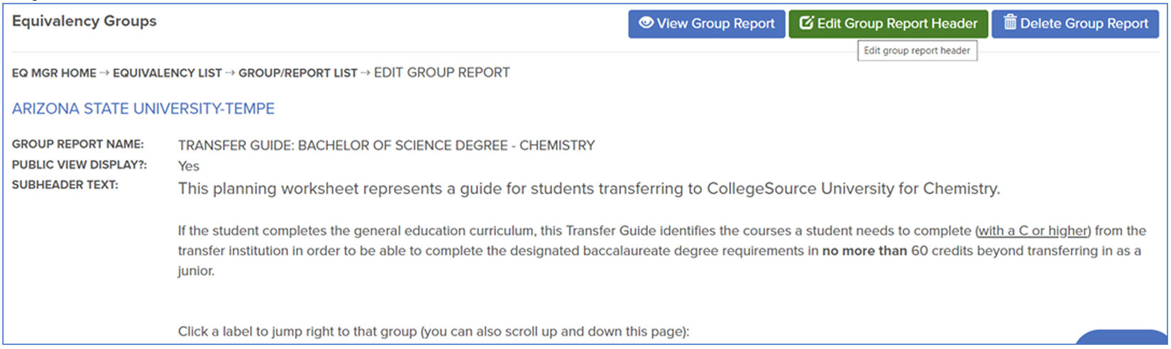 Edit Group Report Header